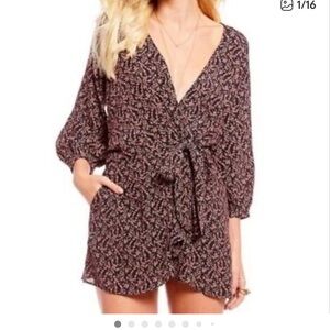 Free People Black and Pink Floral V-Neck Dress